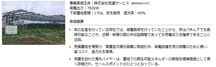 営農型太陽光とお茶栽培での架台有効利用の写真