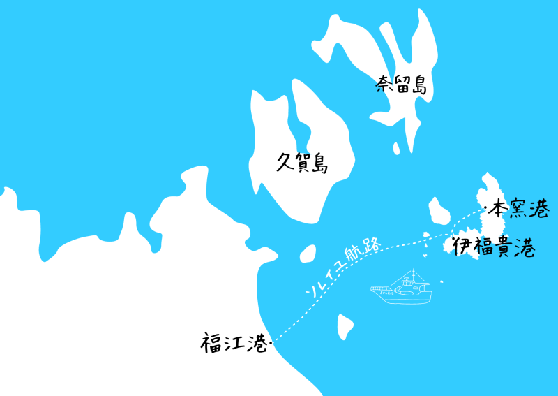 椛島への定期船ソレイユ航路の図です。